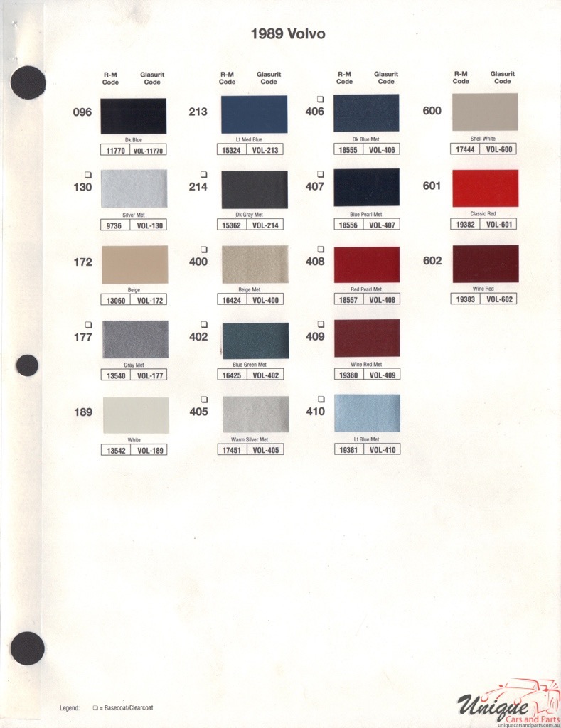1989 Volvo Paint Charts RM